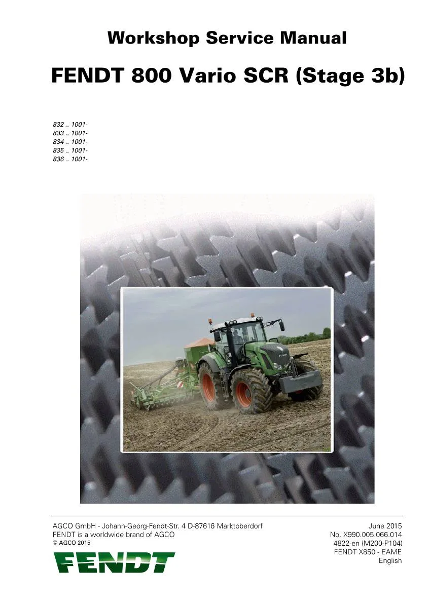 Fendt Tractor 800 Vario SCR (St3b) Workshop Manual | pdf | Instant Download
