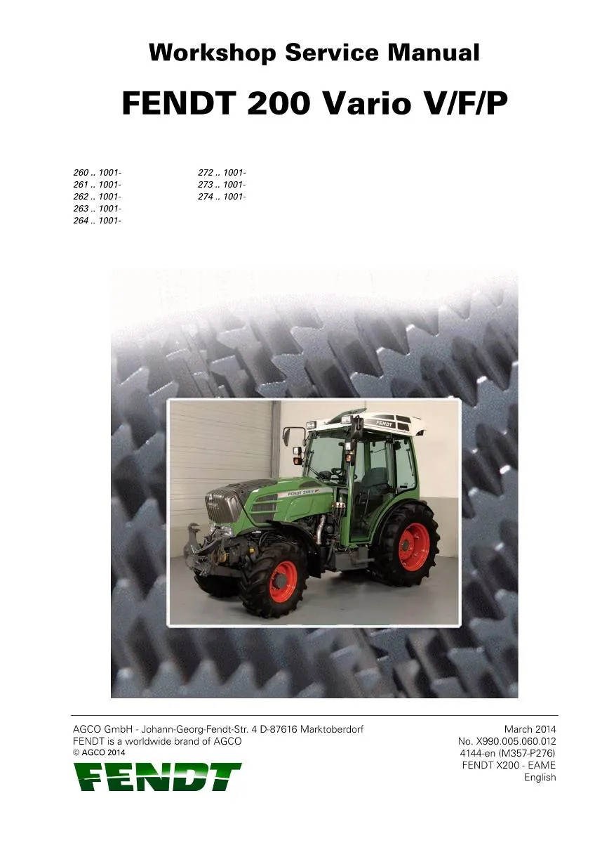 Fendt Tractor 200 Vario V/F/P Workshop Manual | pdf | Instant Download