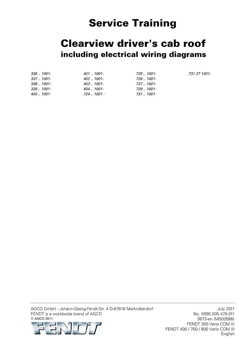 Fendt Clearview driver's cab roof electrical wiring diagrams Service training | pdf | Instant Download