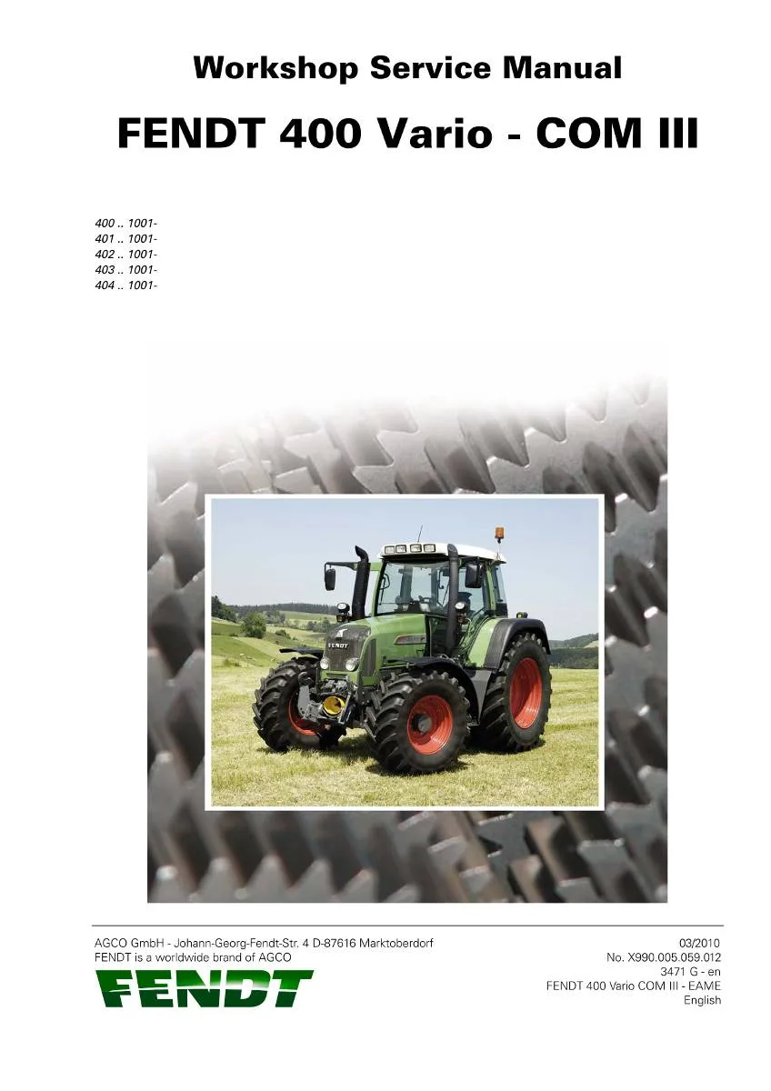 Fendt Tractor 400 Vario COM III Workshop Manual | pdf | Instant Download