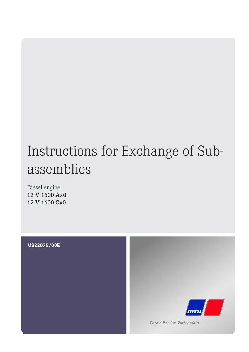 MTU Engines 12V1600 Ax0 / Cx0 Instruction for Exchange of Subassemblies | pdf | Instant Download