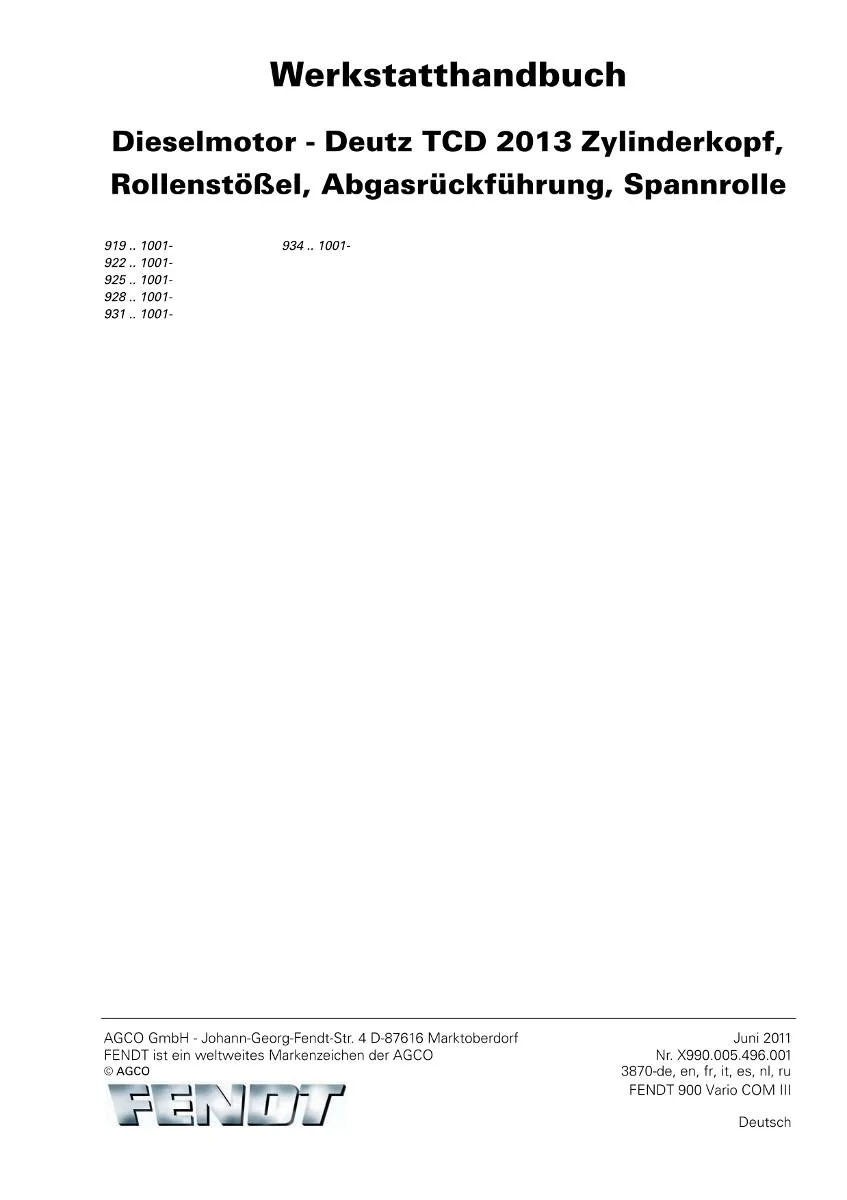 Deutz Dieselmotor TCD 2013 Zylinderkopf, Rollenstößel, Abgasrückführung, Spannrolle Werkstatthandbuch | pdf | Instant Download