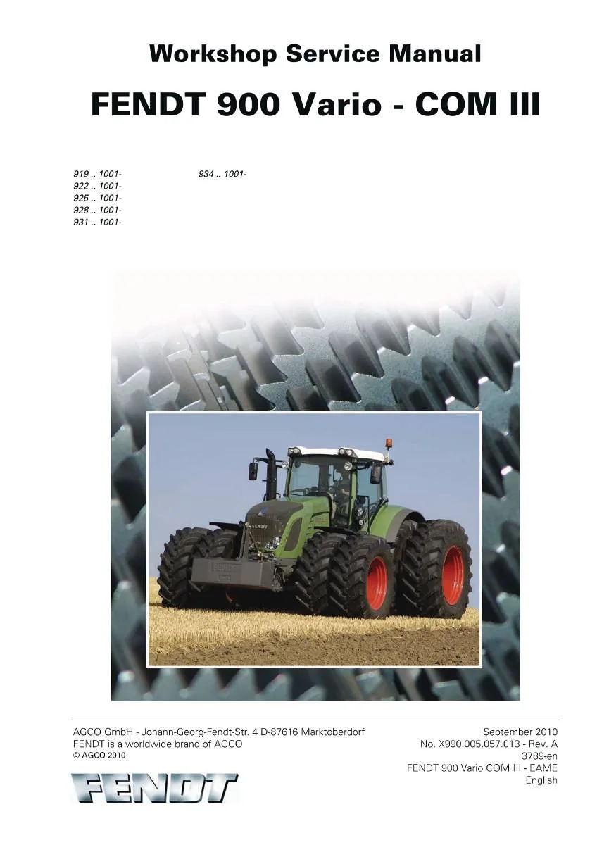 Fendt Tractor 900 Vario COM III Workshop Manual | pdf | Instant Download