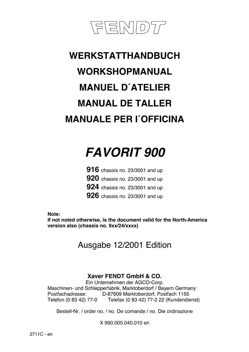 Fendt Tractor Favorit 900 Vario Workshop Manual | pdf | Instant Download