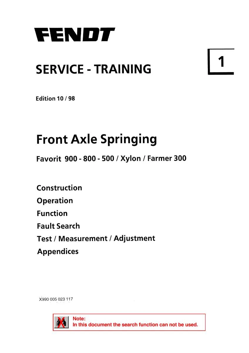 Fendt Front Axle Springing Favorit 900 - 800 - 500 / Xylon / Farmer 300 Service training | pdf | Instant Download
