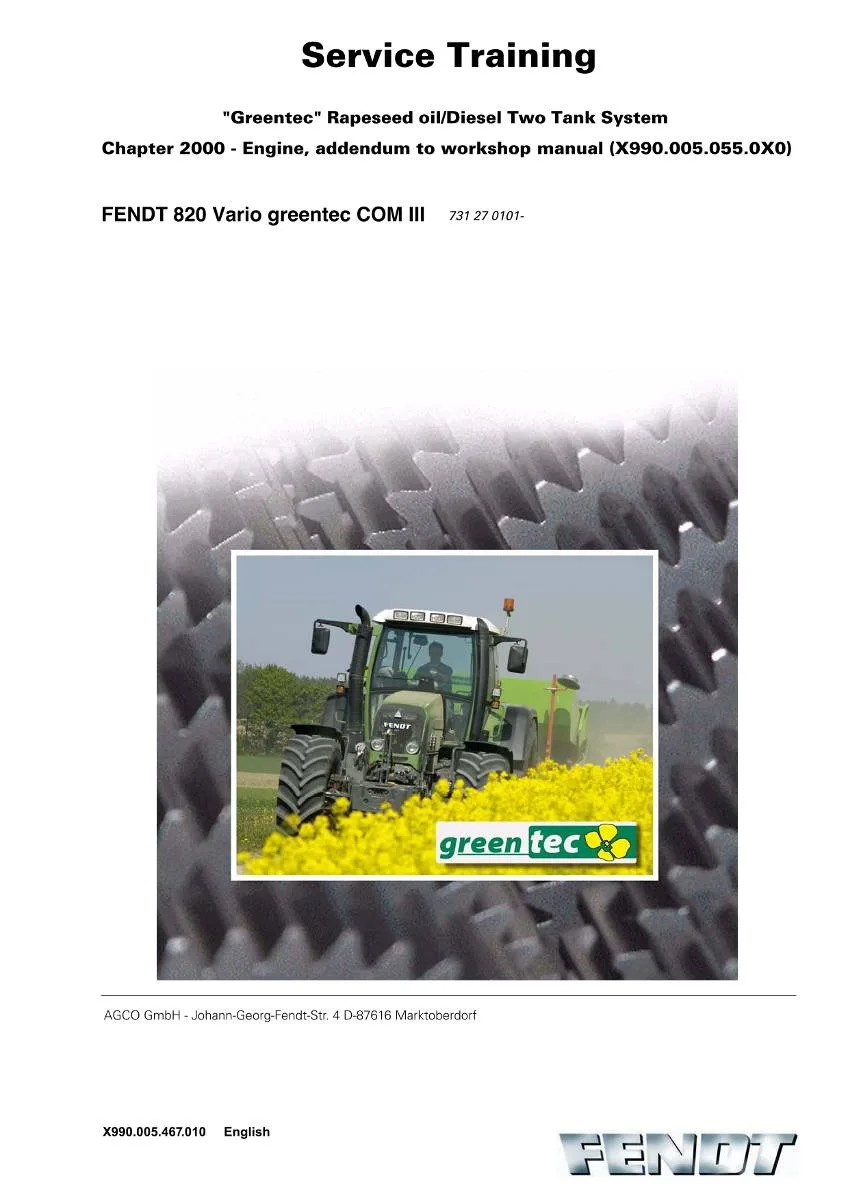 Fendt Greentec Fendt 820 Vario COM III Service training | pdf | Instant Download