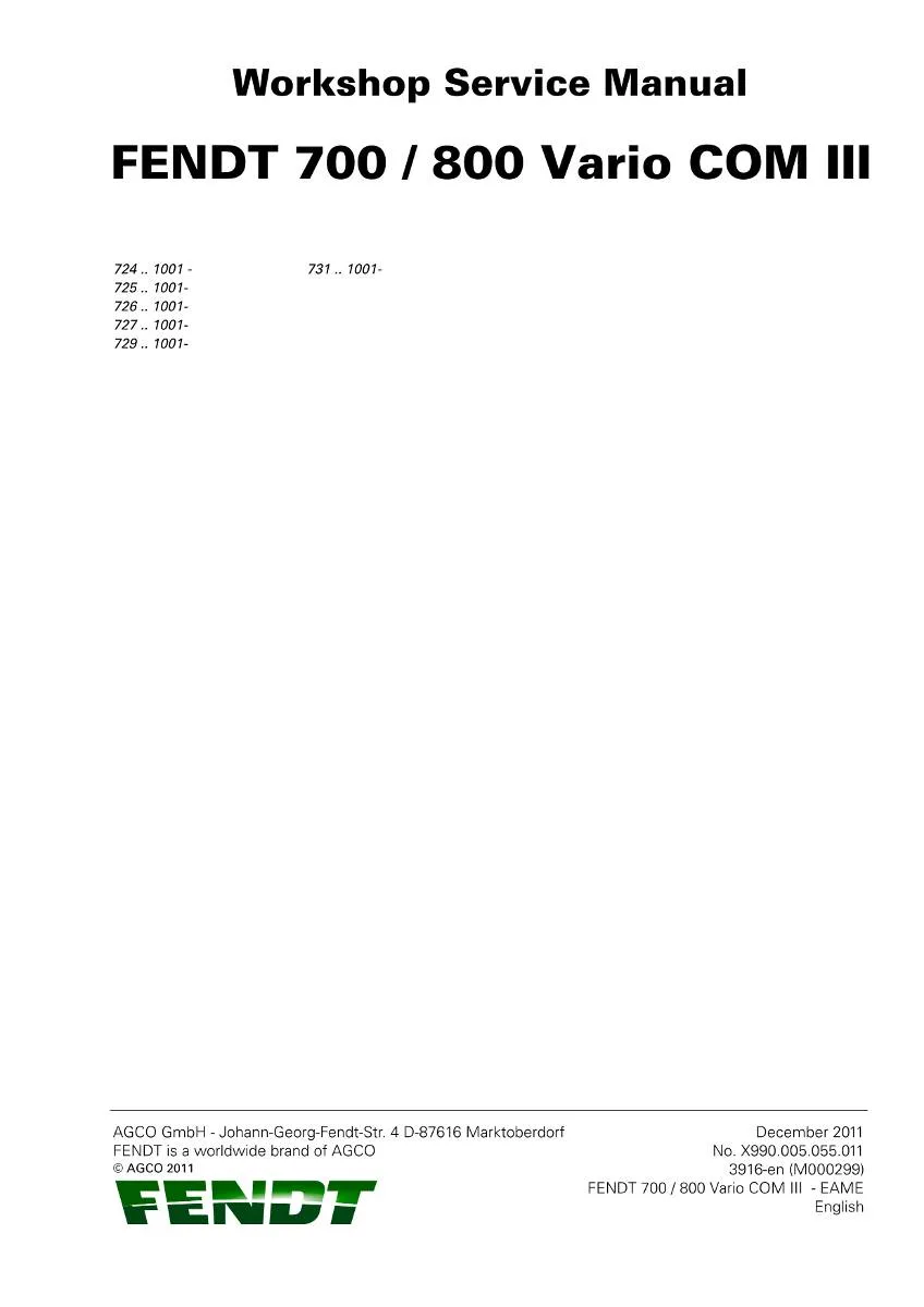Fendt Tractor 700 / 800 Vario COM III Workshop Manual | pdf | Instant Download