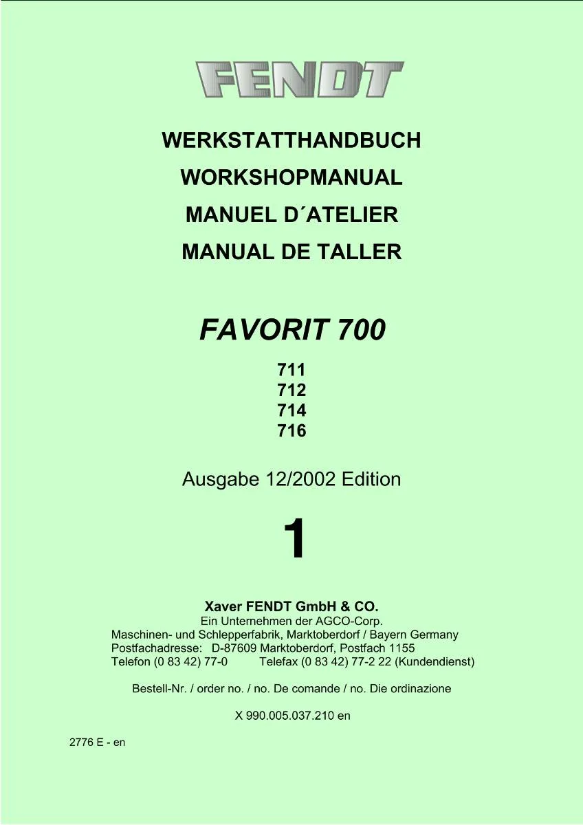 Fendt Tractor Favorit 711 / 712 / 714 / 716 Workshop Manual | pdf | Instant Download