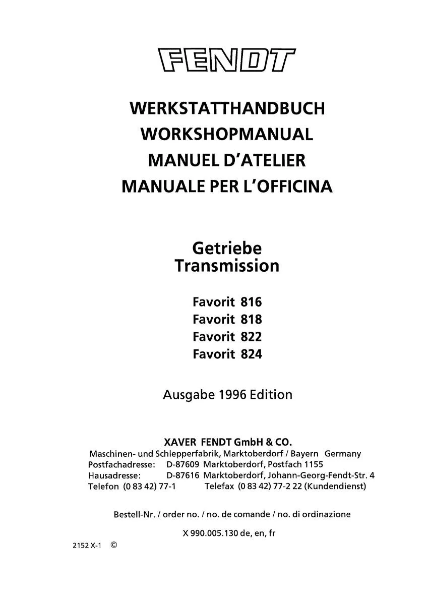 Fendt Transmission Favorit 816 - 824 Workshop Manual | pdf | Instant Download