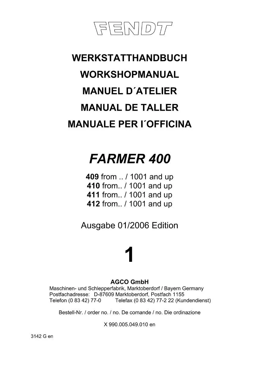 Fendt Tractor Farmer 409 - 412 Workshop Manual | pdf | Instant Download
