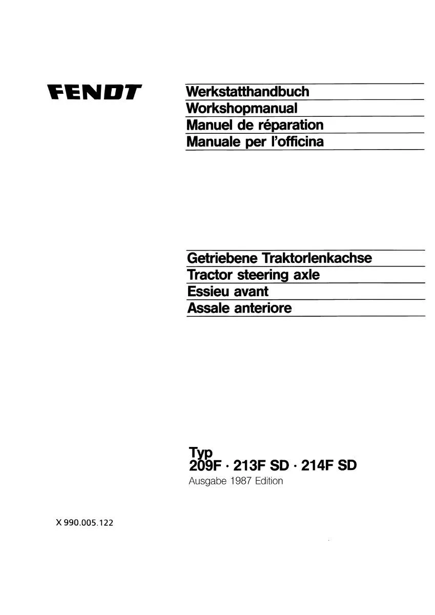 Fendt Axle 209 F / 213 F SD / 214 F SD Workshop Manual | pdf | Instant Download