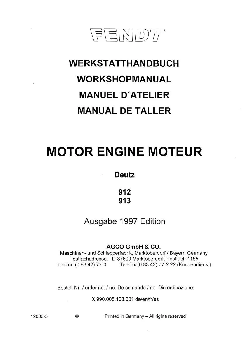 Deutz Engine 912 / 913 Workshop Manual | pdf | Instant Download