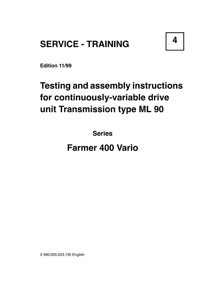Fendt Transmission ML 90ML 90 Testing and assembly instructions | pdf | Instant Download
