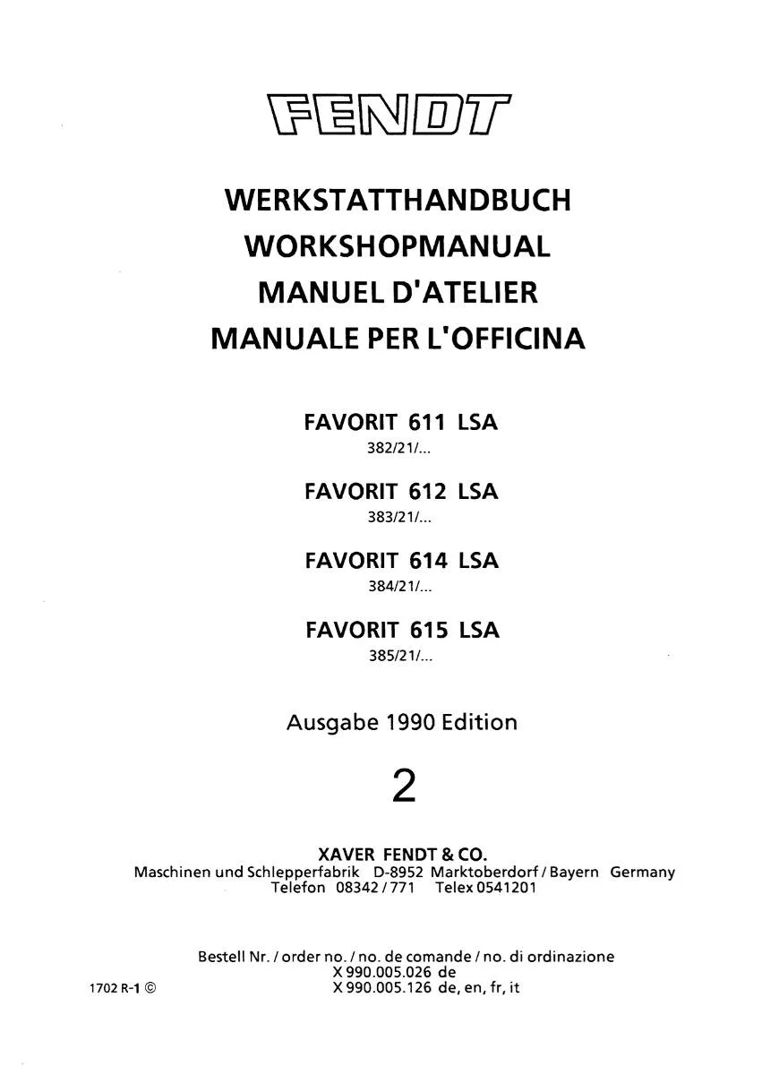 Fendt Tractor Favorit 600 LSA Workshop Manual | pdf | Instant Download