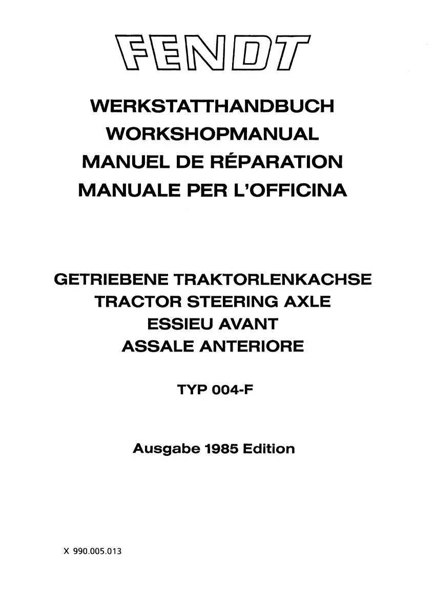 Fendt Steering Axle Typ 004-F Workshop Manual | pdf | Instant Download