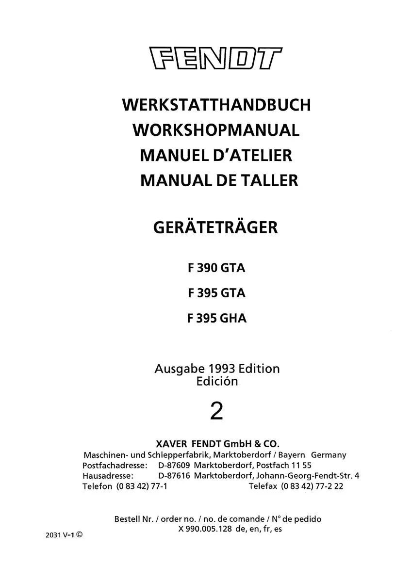 Fendt Tractor Fendt 390 GTA / 395 GTA - GHA Workshop Manual | pdf | Instant Download