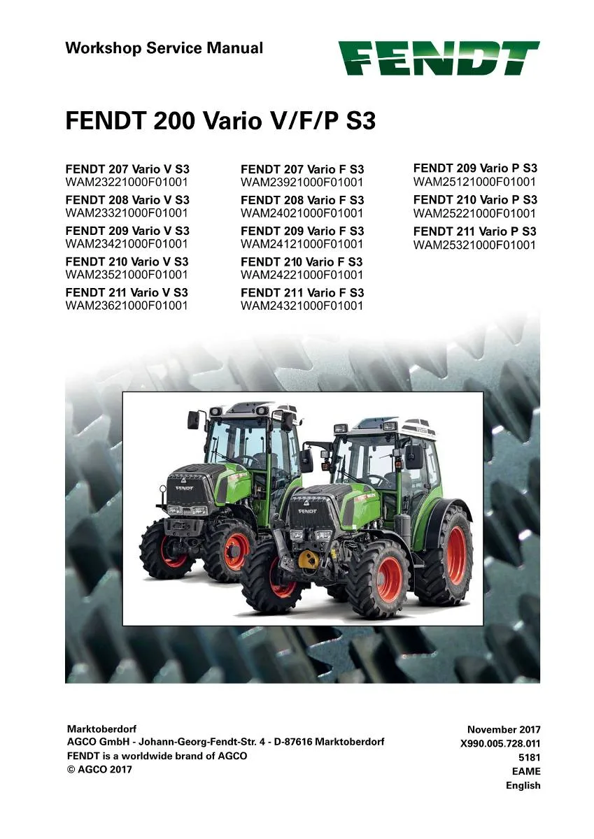 Fendt Tractor 200 Vario V/F/P S3 Workshop Manual | pdf | Instant Download
