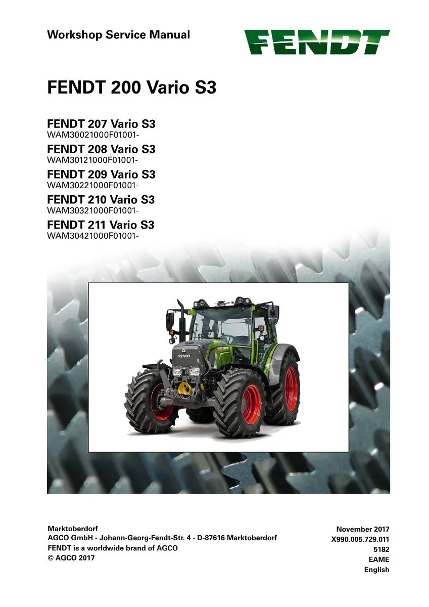 Fendt Tractor 200 Vario S3 Workshop Manual | pdf | Instant Download