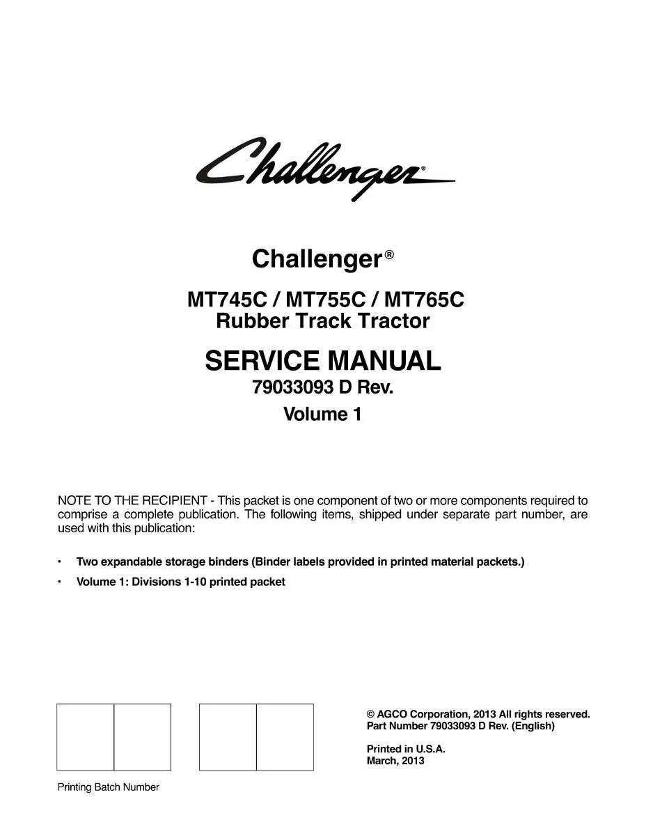 Challenger Tractor MT700C Workshop Manual | pdf | Instant Download