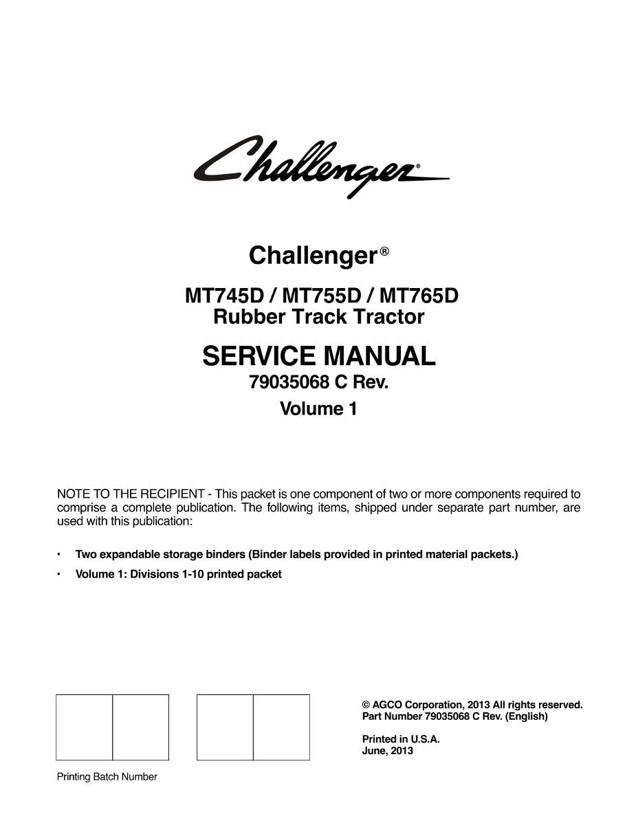 Challenger Tractor MT700D Workshop Manual | pdf | Instant Download