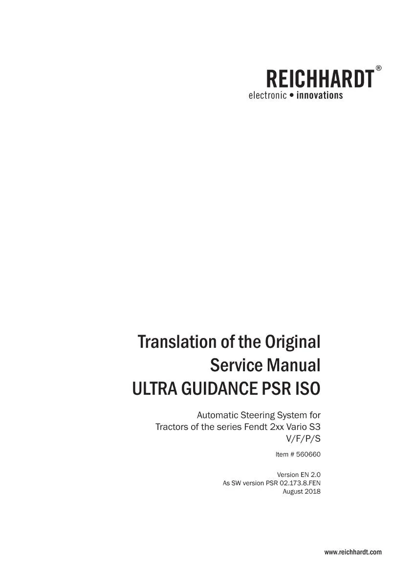 Reichhardt Automatic Steering System Ultra Guidance PSR ISO Workshop Manual | pdf | Instant Download