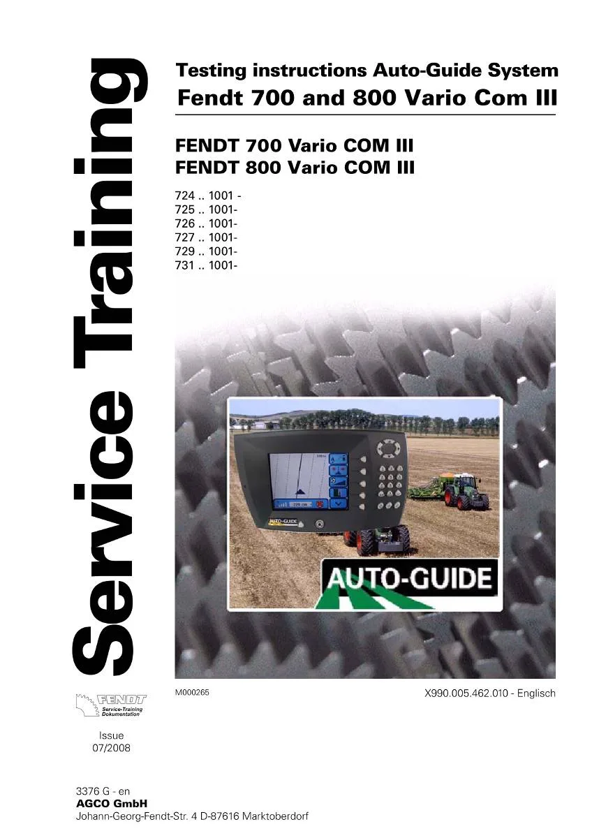 Fendt Tractor 700 / 800 Vario COM III Testing instructions for Auto-Guide System | pdf | Instant Download