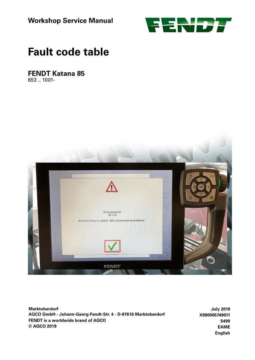 Fendt Harvester Katana 85 Fault Codes | pdf | Instant Download