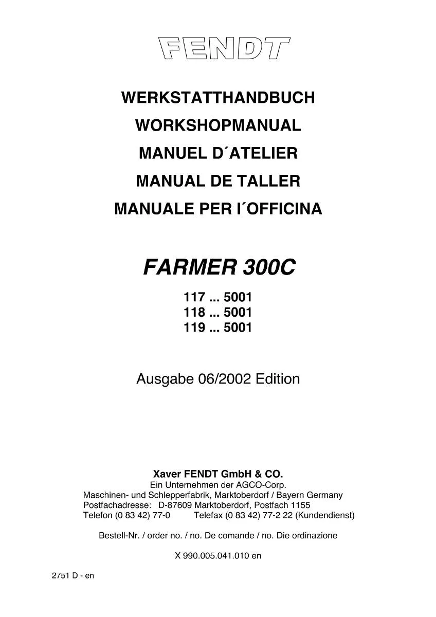 Fendt Tractor Farmer 300 C Workshop Manual | pdf | Instant Download