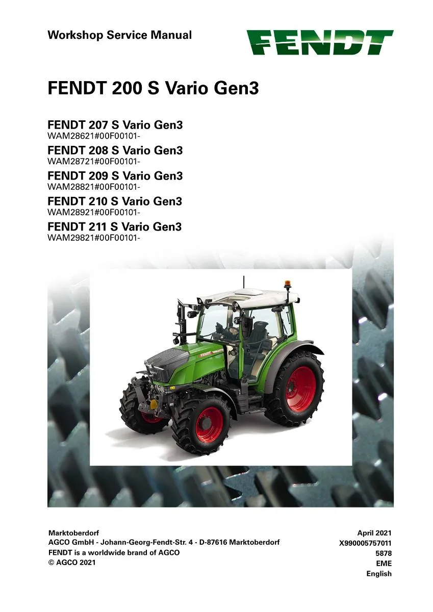 Fendt Tractor 200 S Vario Gen3 Workshop Manual | pdf | Instant Download