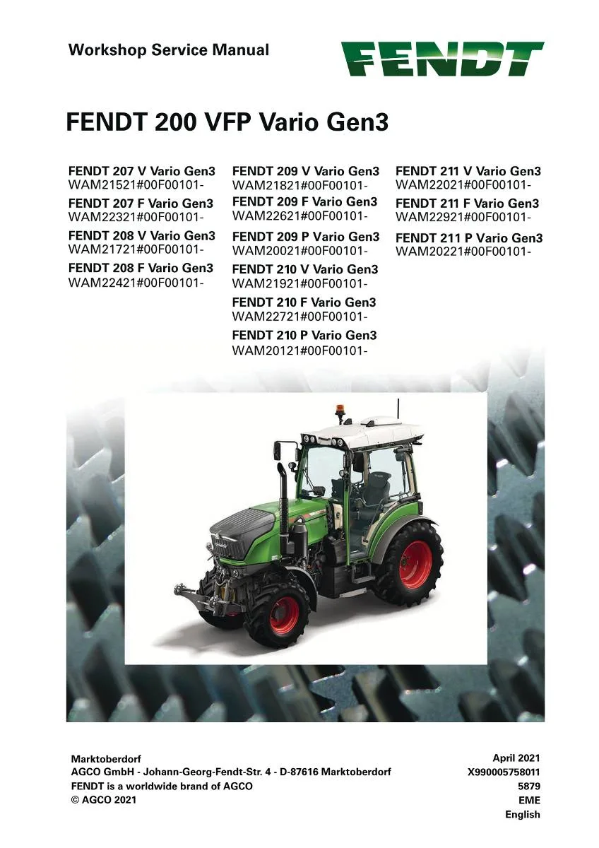 Fendt Tractor 200 Vario VFP Gen3 Workshop Manual | pdf | Instant Download