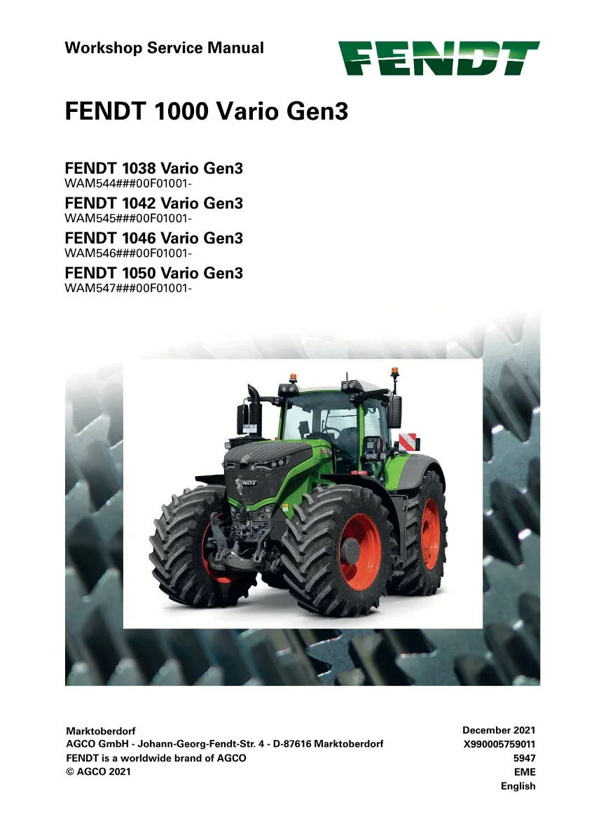 Fendt Tractor 1000 Vario Gen3 Workshop Manual | pdf | Instant Download