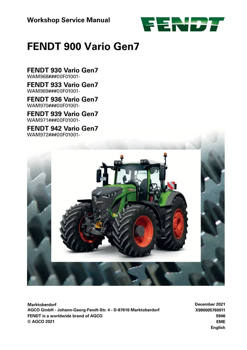 Fendt Tractor 900 Vario Gen7 Workshop Manual | pdf | Instant Download