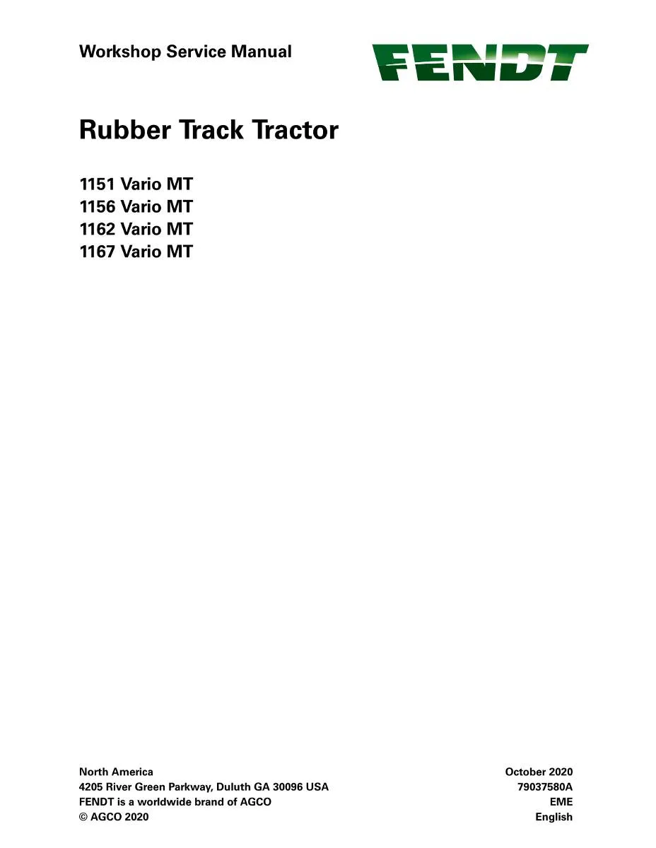 Fendt Tractor 1100 MT (T2-21) Workshop Manual | pdf | Instant Download