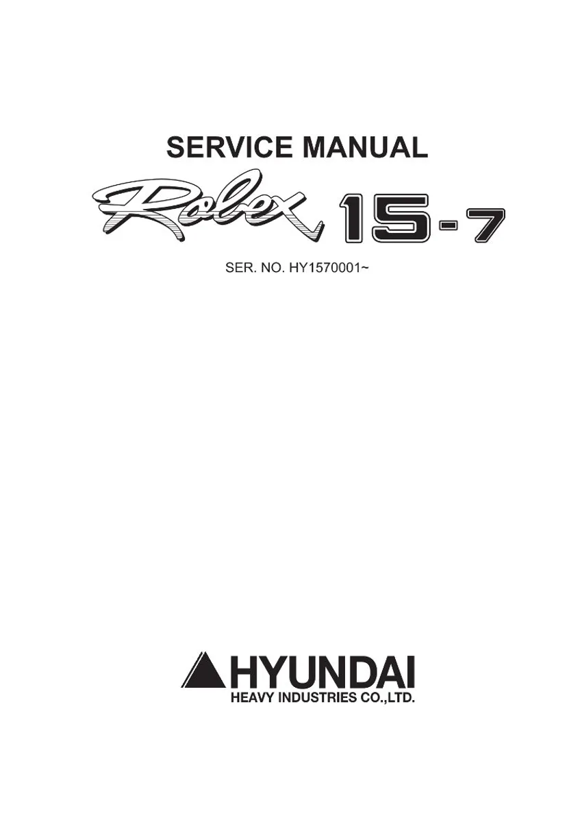 HYUNDAI R15-7 Crawler Excavator Service Manual | PDF | Instant Download