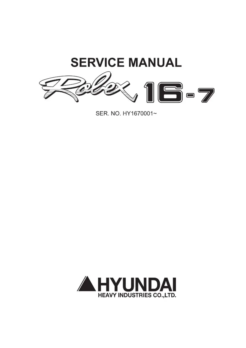 HYUNDAI R16-7 Crawler Excavator Service Manual | PDF | Instant Download