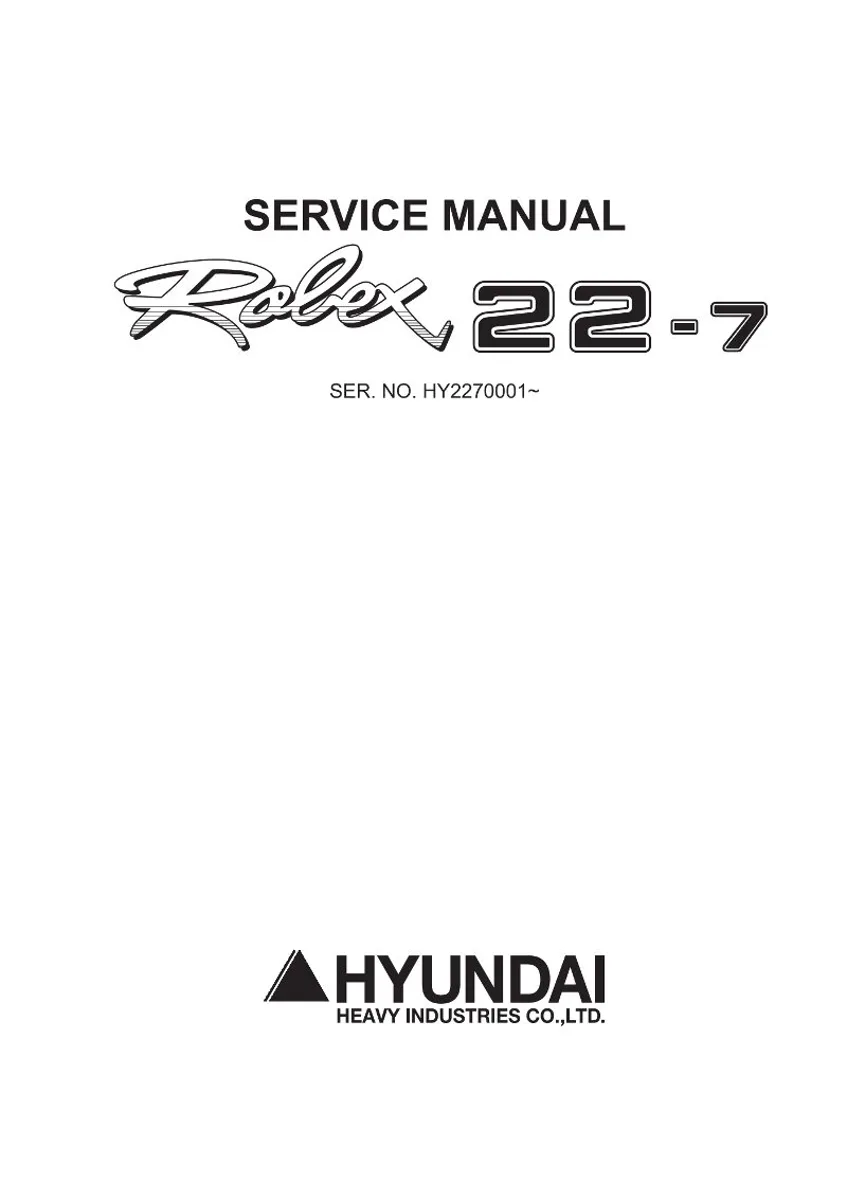 HYUNDAI R22-7 Crawler Excavator Service Manual | PDF | Instant Download