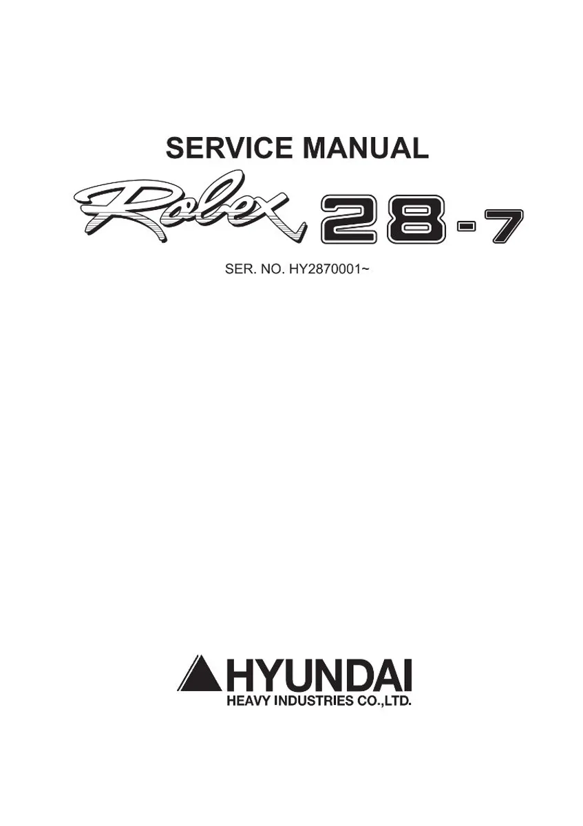 HYUNDAI R28-7 Crawler Excavator Service Manual | PDF | Instant Download