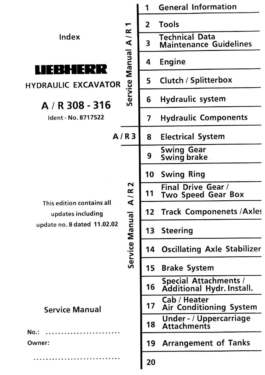 Liebherr Hydraulic Excavator A/R 308-316 Service Manual | Instant PDF Download