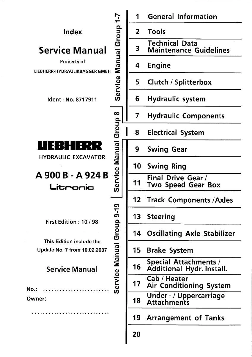 Liebherr Hydraulic Excavator A900b - A924b litronic Service Manual | Instant PDF Download