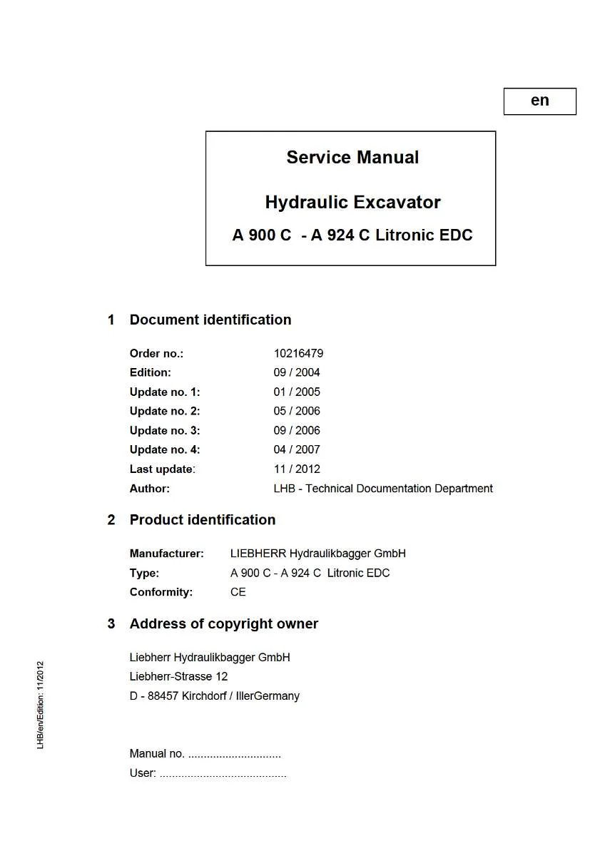Liebherr Hydraulic Excavator A900c - A924c litronic edc Service Manual | Instant PDF Download