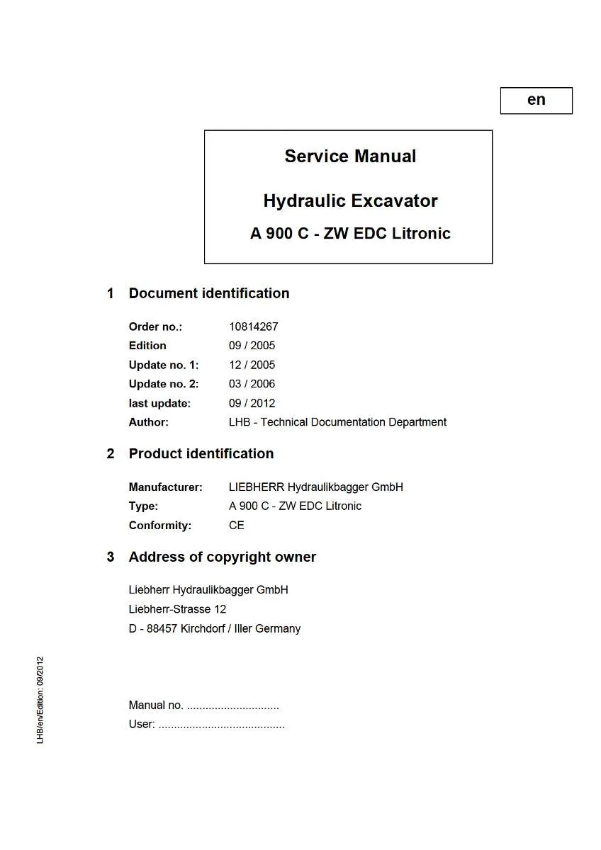 Liebherr Hydraulic Excavator A900c-Zw edc litronic Service Manual | Instant PDF Download