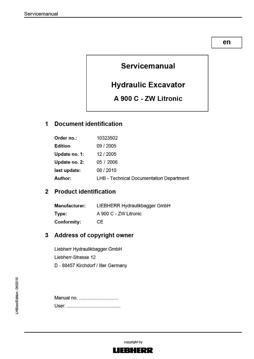 Liebherr Hydraulic Excavator A900c-Zw edc f.d. litronic Service Manual | Instant PDF Download