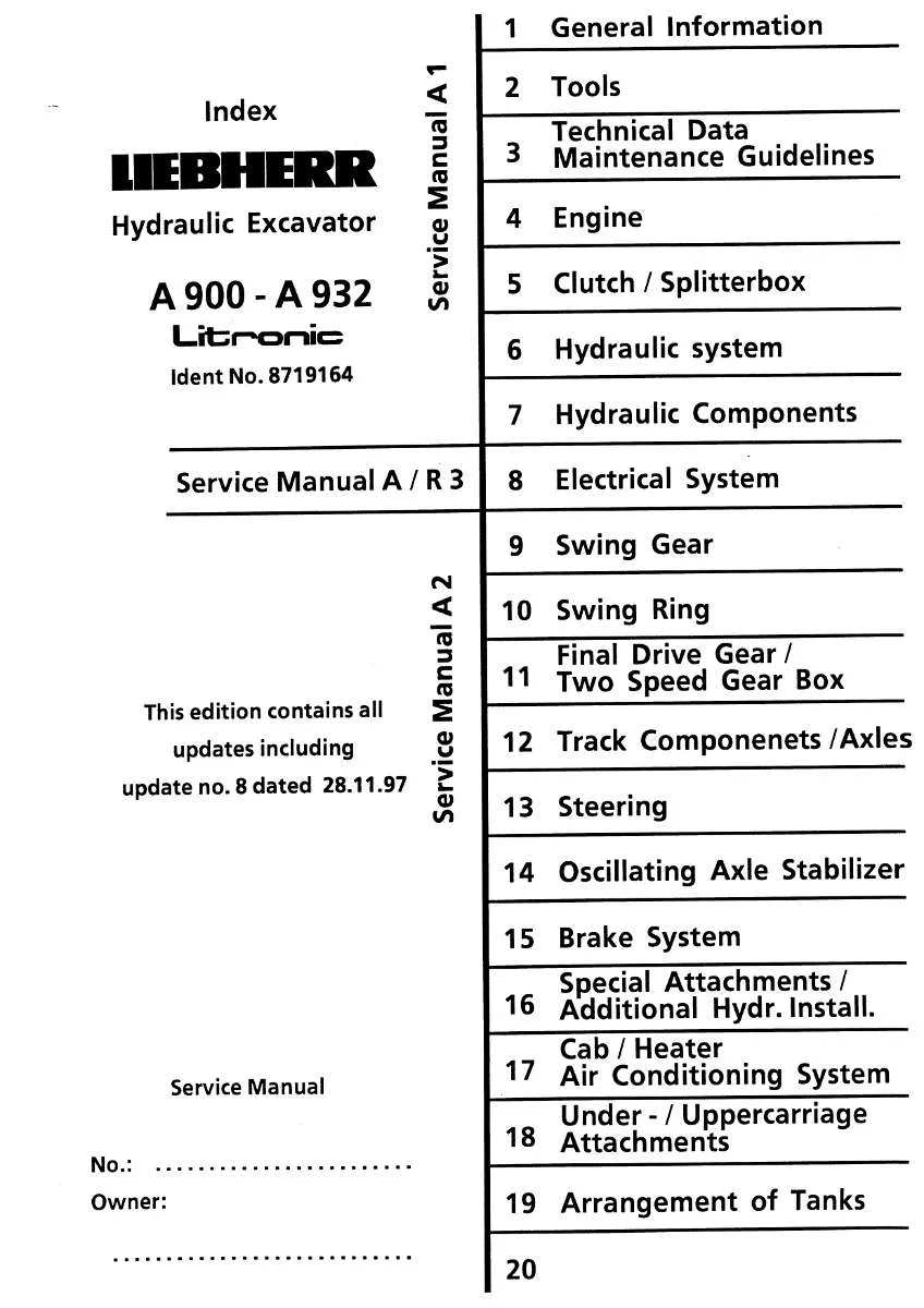 Liebherr Hydraulic Excavator A900 - A932 litronic Service Manual | Instant PDF Download