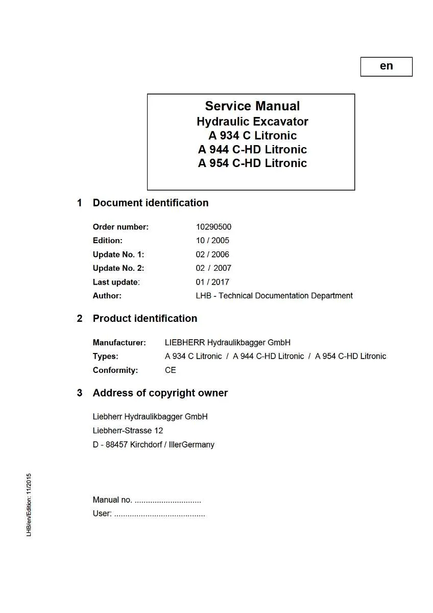 Liebherr Hydraulic Excavator A934c, A944 c-Hd, A954 c-Hd litronic Service Manual | Instant PDF Download