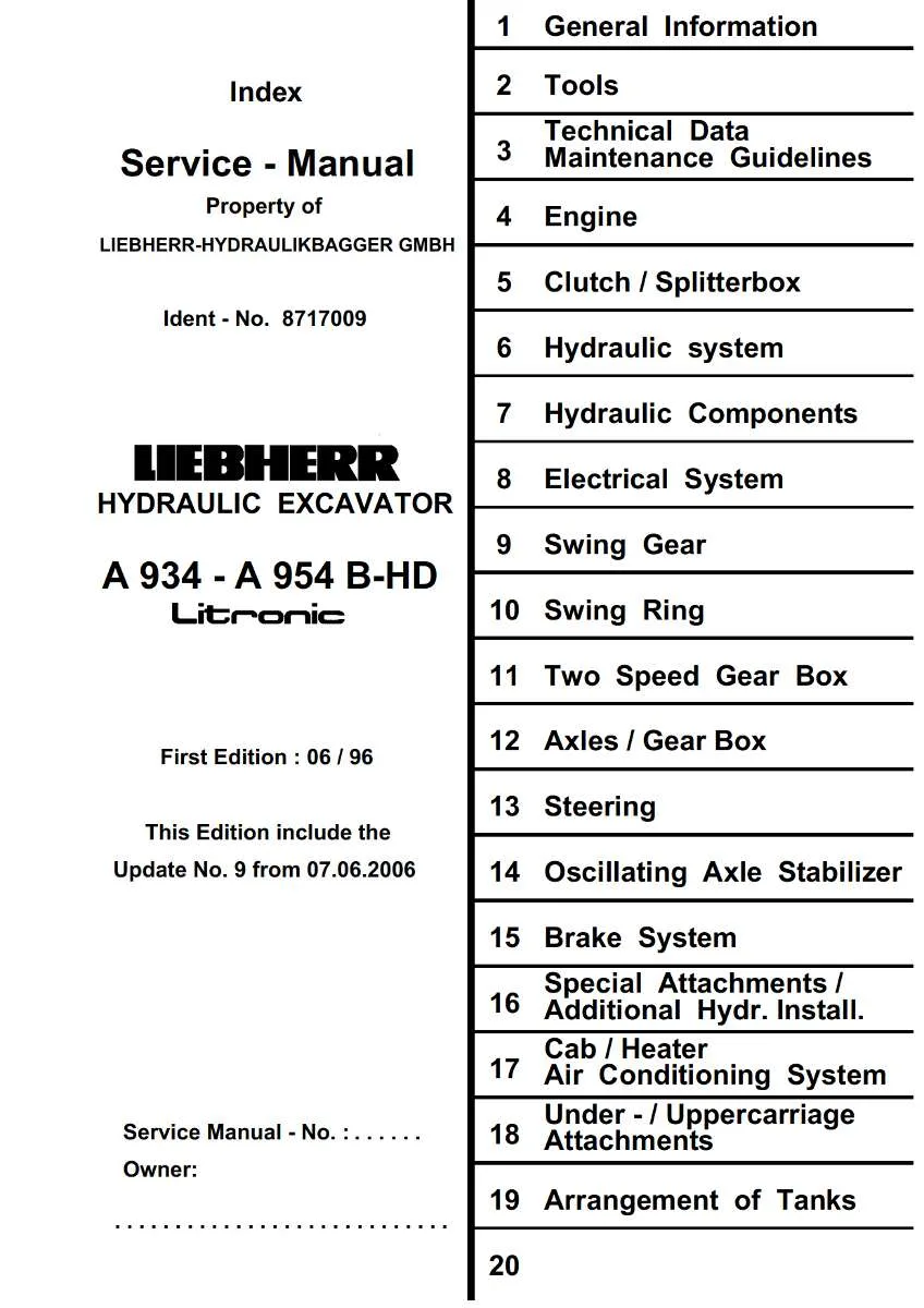 Liebherr Hydraulic Excavator A934 - A954 b-Hd Service Manual | Instant PDF Download