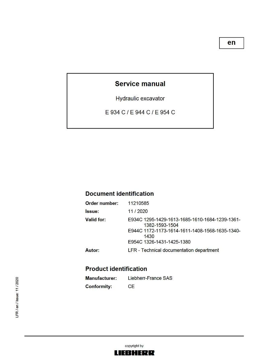 Liebherr Hydraulic Excavator E934c, E944c, E954c Service Manual | Instant PDF Download
