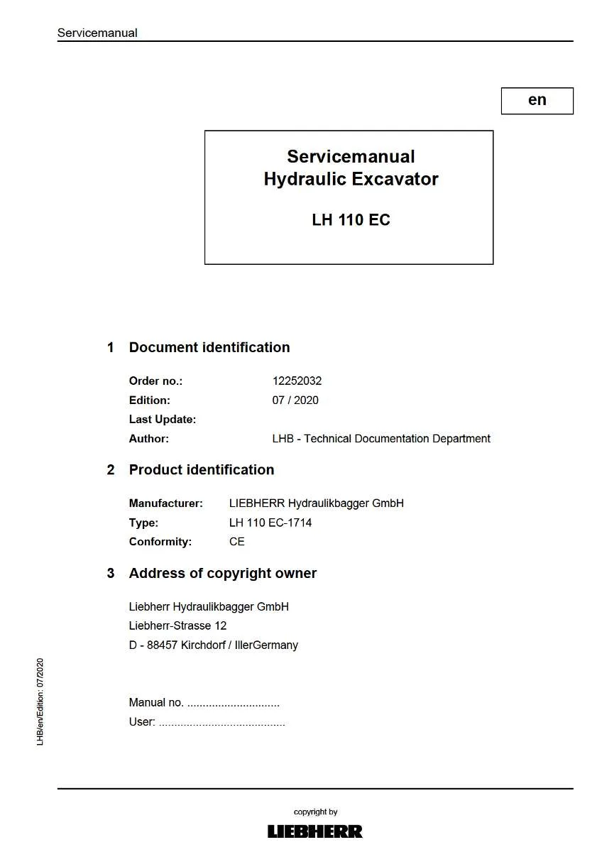 Liebherr Hydraulic Excavator Lh 110 ec Service Manual | Instant PDF Download