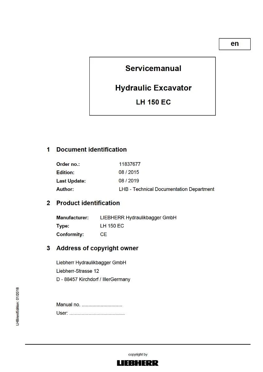 Liebherr Hydraulic Excavator Lh 150 ec Service Manual | Instant PDF Download