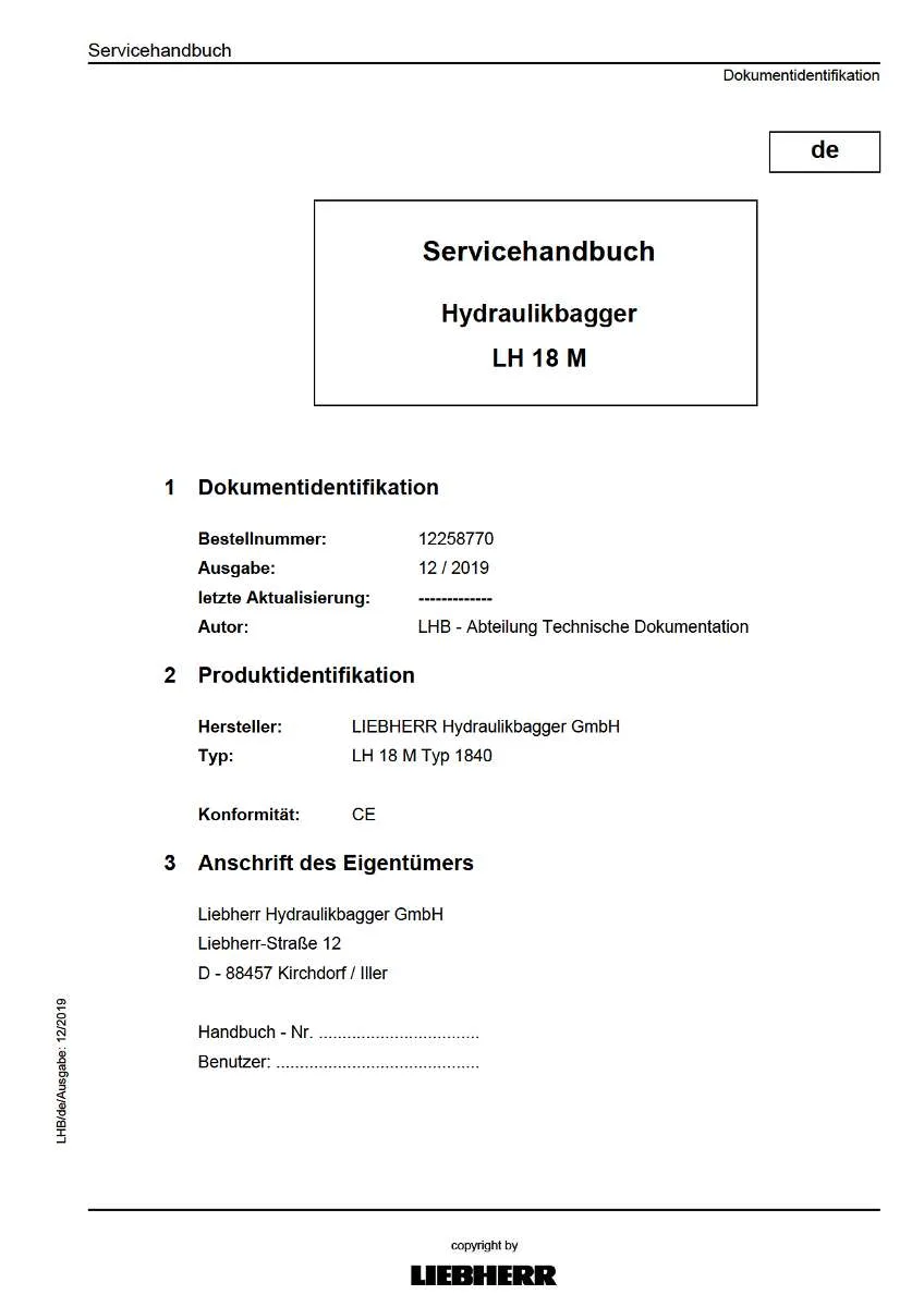 Liebherr Hydaulikbagger Lh 18 m Service Manual | Instant PDF Download