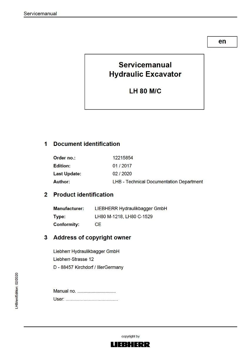 Liebherr Hydraulic Excavator Lh80 m, Lh80 c Service Manual | Instant PDF Download